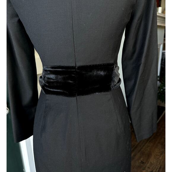 J. Crew Day to Night Dress Exeter Flannel Sz 0 Wool Sheath Silk Velvet Sash - Picture 6 of 8